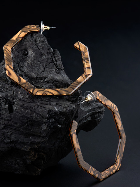 

E2O Gold-Plated Black & Brown Geometric Half Hoop Earrings