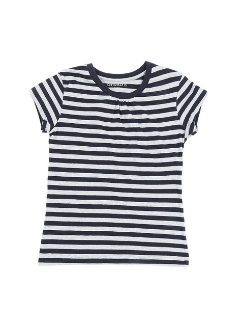 

POPPERS by Pantaloons Girls Navy Blue White Striped Round Neck Pure Cotton T-shirt