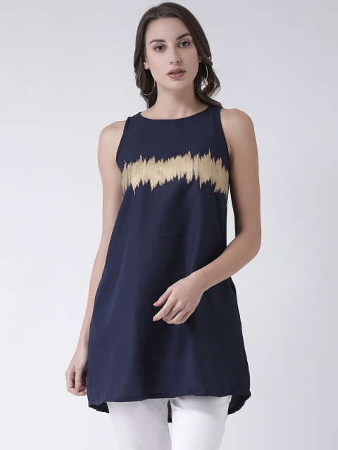 

pinwheel Women Navy Blue & Gold-Coloured Solid A-Line tunic