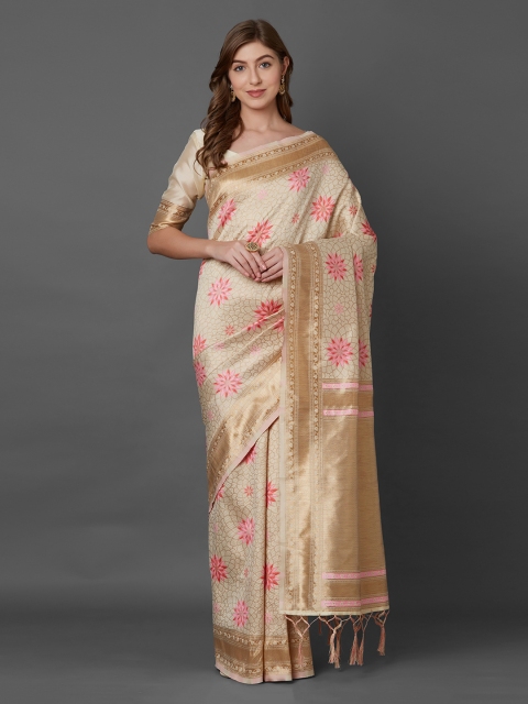 

Mitera Cream-Coloured Woven Design Silk Blend Saree