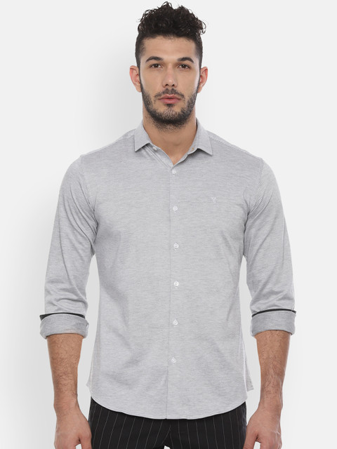 

V Dot Men Grey Slim Fit Self Design Casual Shirt