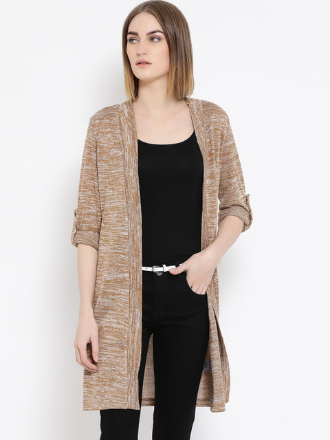 

Latin Quarters Women Beige Solid Open Front Shrug