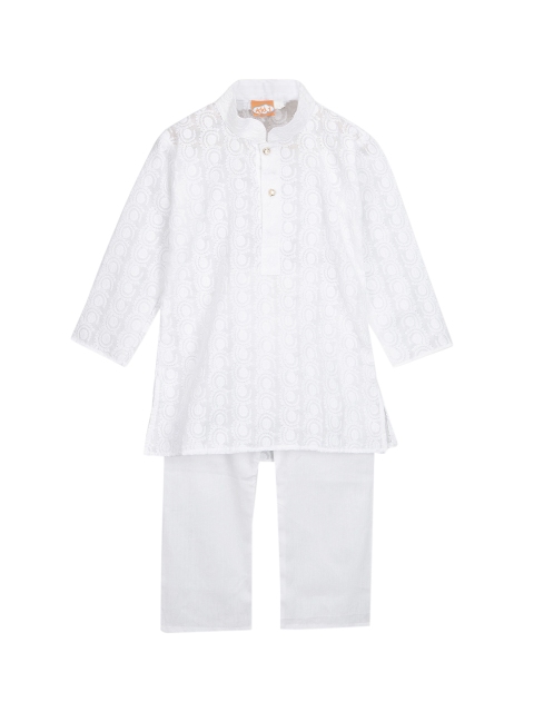 

KID1 Boys White Embroidered Kurta with Pyjamas