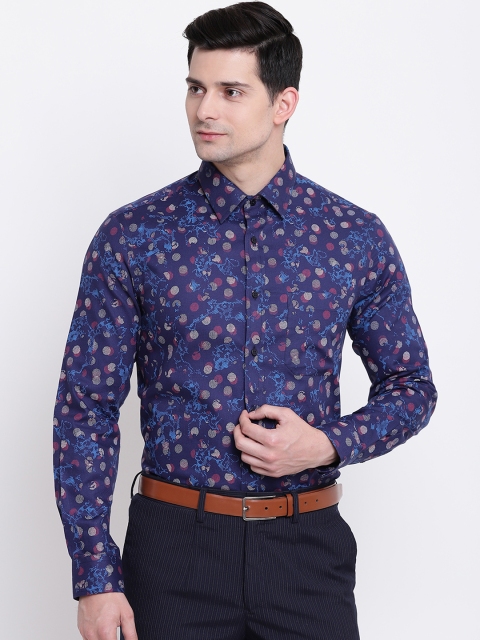 

AC&F Men Navy Blue Slim Fit Printed Formal Shirt