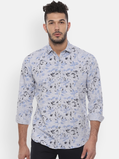 

V Dot Men Grey & Blue Slim Fit Printed Casual Shirt