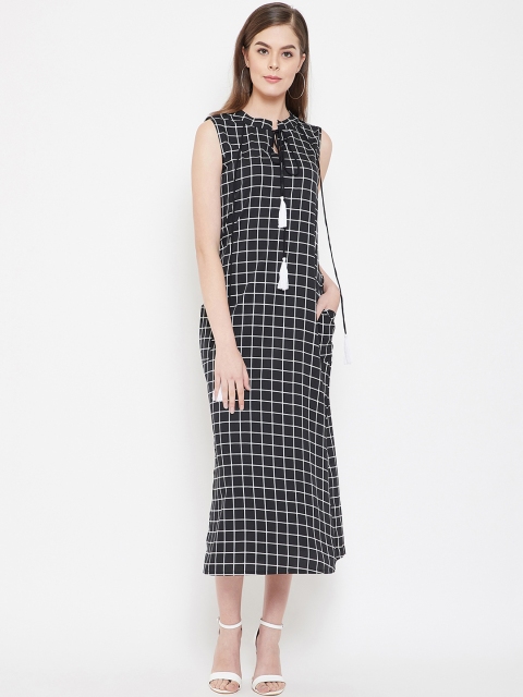 

PANIT Women Checked Black A-Line Dress