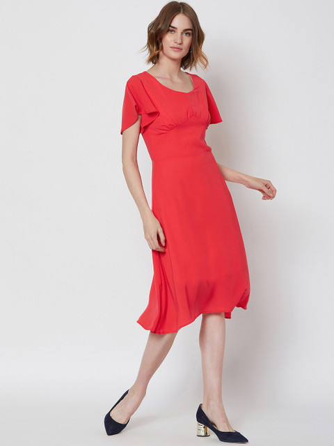 

Nun Women Coral Red Solid Empire Dress