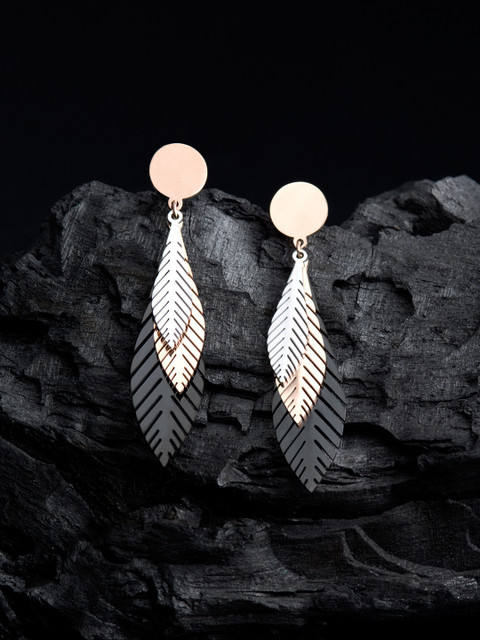 

E2O Grey & Gold-Plated Leaf Shaped Drop Earrings, Rose gold