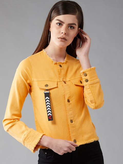 

DOLCE CRUDO Women Yellow Solid Denim Jacket