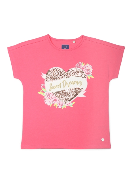

Allen Solly Junior Girls Pink Printed Round Neck T-shirt