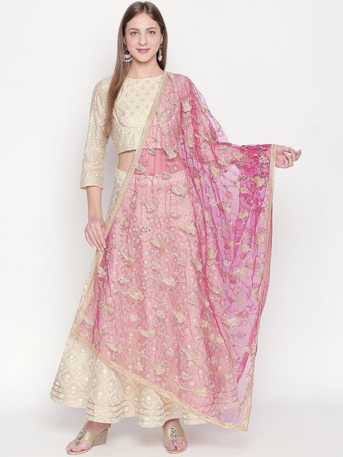

Dupatta Bazaar Pink & Beige Embroidered Dupatta