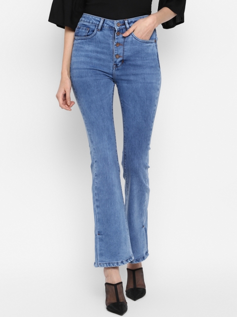 

FOSH Women Blue Bootcut High-Rise Clean Look Stretchable Jeans
