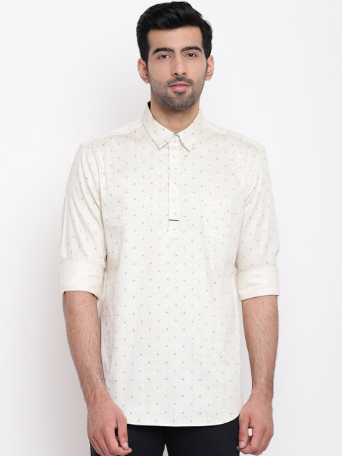 

AC&F Men White Slim Fit Printed Casual Shirt