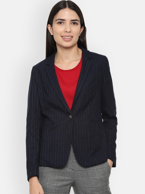 

Van Heusen Woman Navy Blue Striped Single-Breasted Blazer