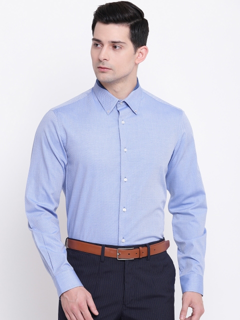 

AC&F Men Blue Regular Fit Printed Formal Shirt