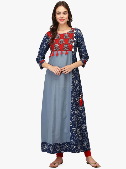 

Adizya Women Blue & Red Printed A-Line Kurta