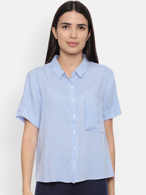 

Van Heusen Woman Blue Regular Fit Striped Casual Shirt