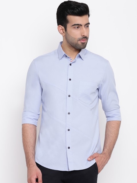 

AC&F Men Blue Slim Fit Solid Casual Shirt