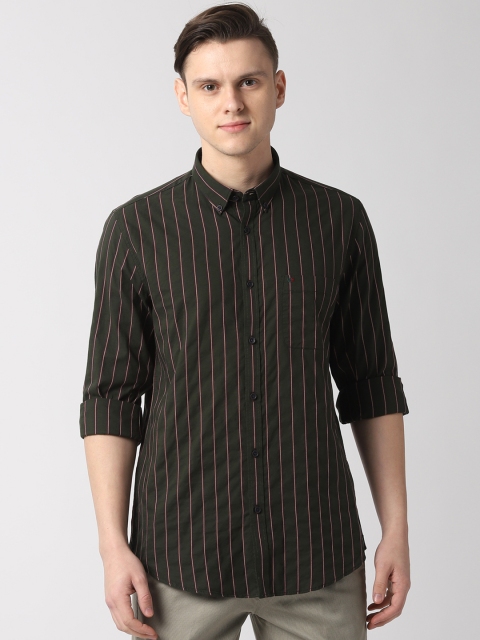 

Peter England Casuals Men Olive Green Regular Fit Striped Casual Shirt