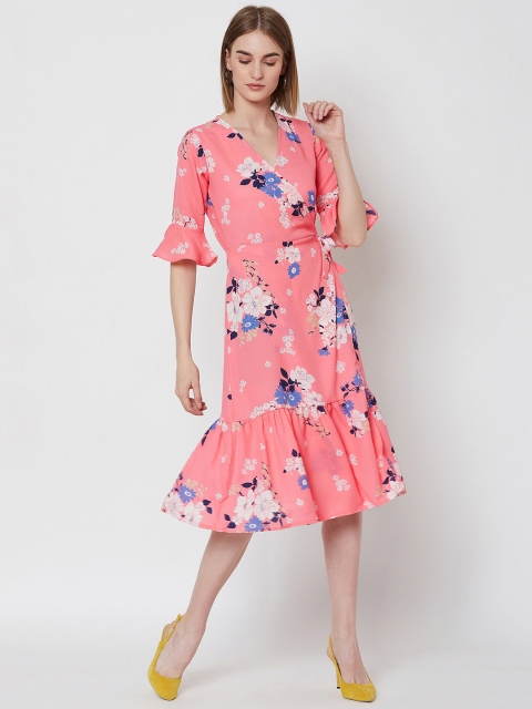 

Nun Women Pink Floral Printed Wrap Dress