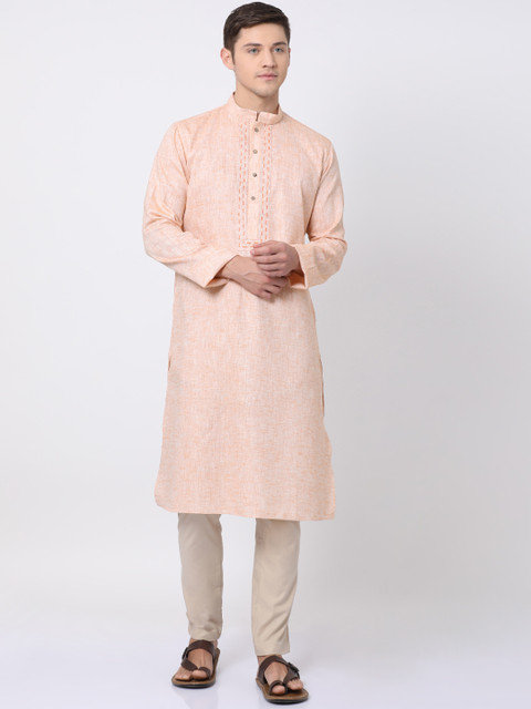 

TABARD Men Pink Solid Straight Kurta