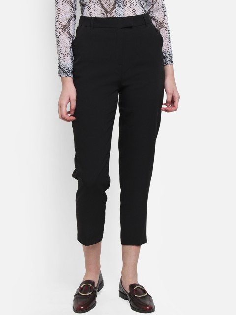 

COVER STORY Women Black Regular Fit Solid Regular Trousers