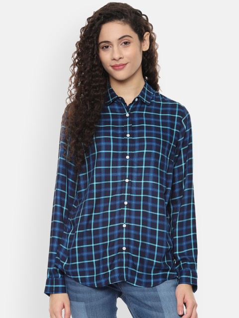 

Allen Solly Woman Women Navy Blue Regular Fit Checked Casual Shirt