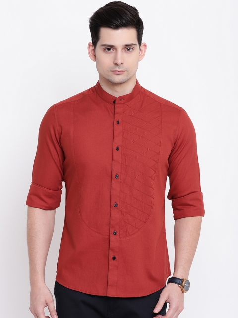 

AC&F Men Red Slim Fit Solid Casual Shirt