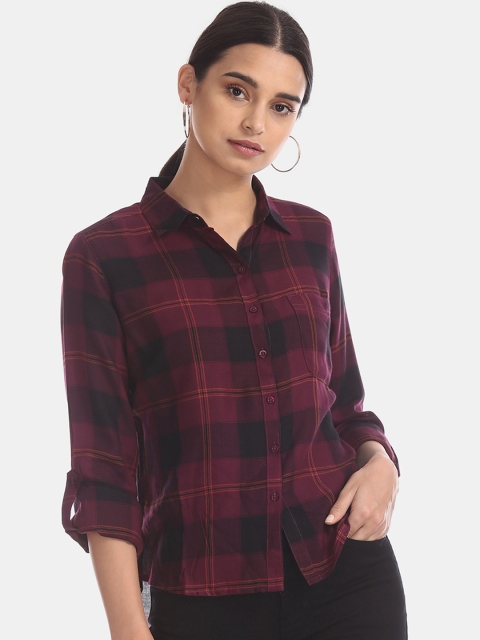 

Flying Machine Women Maroon & Black Regular Fit Checked Casual Shirt