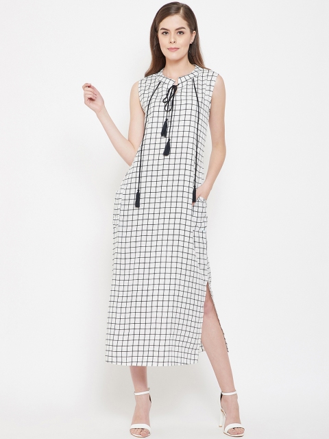 

PANIT Women Checked White A-Line Dress