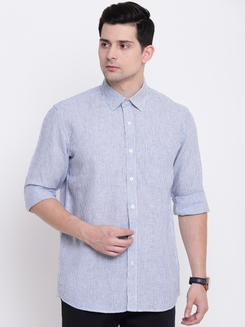 

AC&F Men Blue Regular Fit Striped Casual Shirt