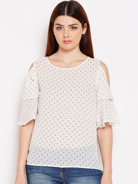 

AASK Women White & Black Printed Sheer Top