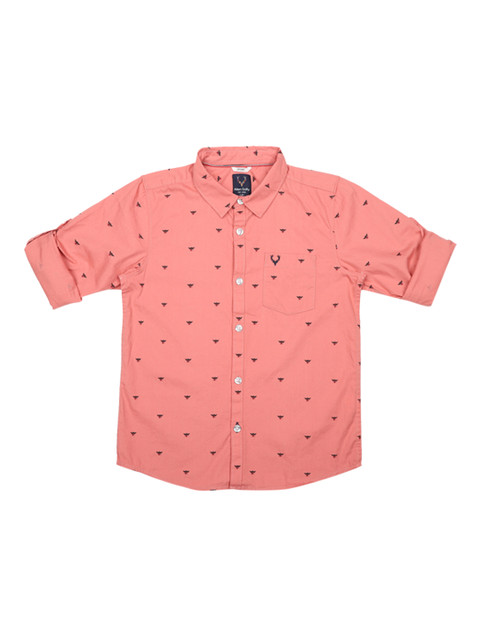 

Allen Solly Junior Boys Peach-Coloured Regular Fit Printed Casual Shirt