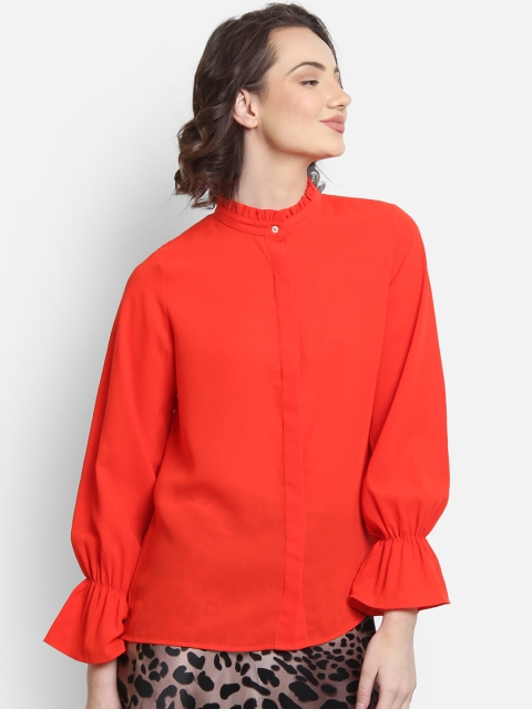 

COVER STORY Women Coral Solid Shirt Style Top