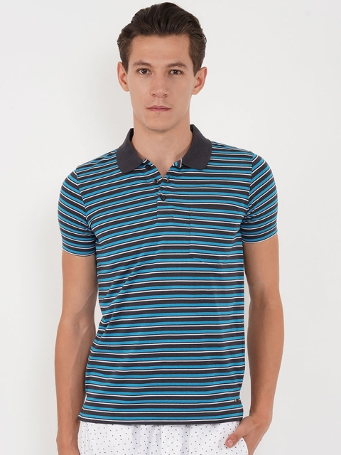 

Sweet Dreams Men Green & Black Striped Polo Collar Lounge Tshirt