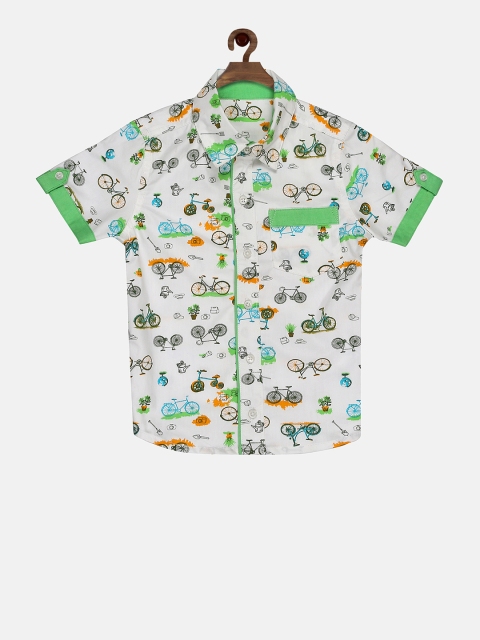 

First Kick Boys White Regular Fit Printed Casual Shirt