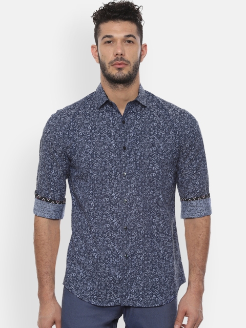 

V Dot Men Blue Slim Fit Printed Casual Shirt