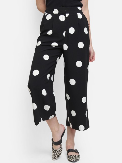 

COVER STORY Women Black & White Regular Fit Printed Parallel Trousers