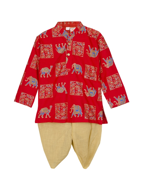 

KID1 Boys Red & Cream-Coloured Printed Kurta with Dhoti Pants