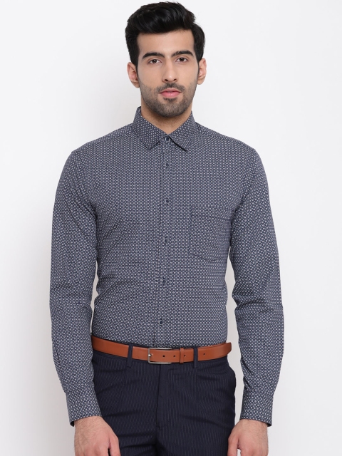 

AC&F Men Navy Blue Slim Fit Printed Formal Shirt