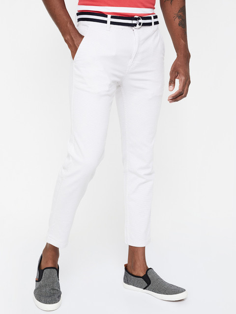 

UCLA Men White Tapered Fit Solid Regular Trousers