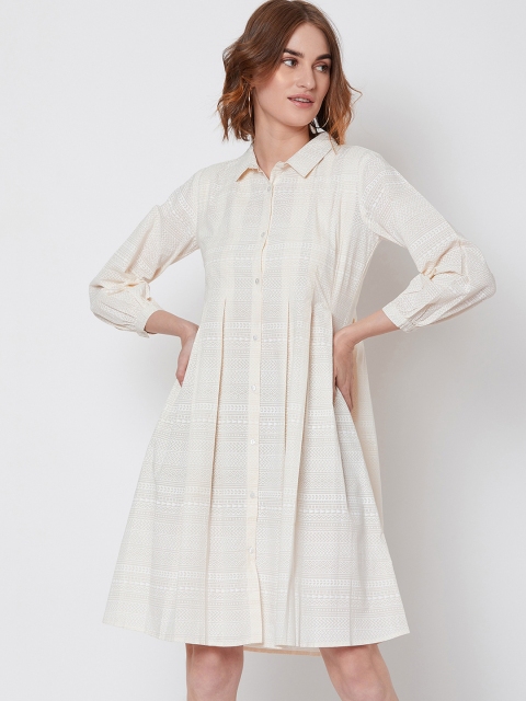 

Nun Women Cream-Coloured Printed Shirt Dress