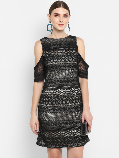 

TRENDY DIVVA Women Self Design Black Fit and Flare Dress