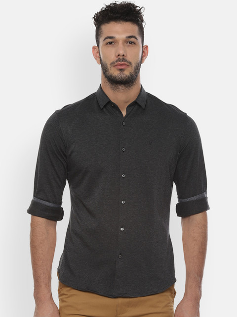 

V Dot Men Grey Slim Fit Solid Casual Shirt