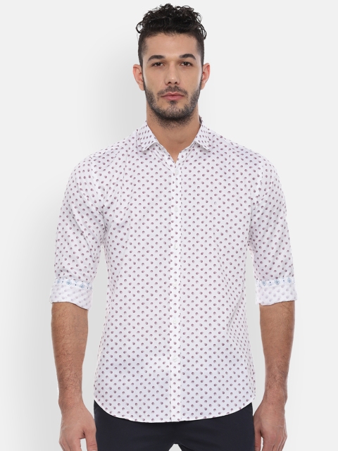 

V Dot Men White & Blue Slim Fit Printed Casual Shirt