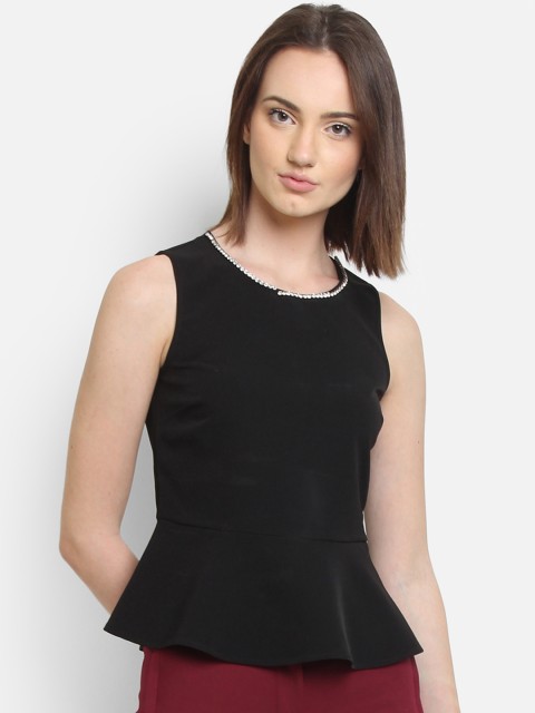 

COVER STORY Women Black Solid Peplum Top