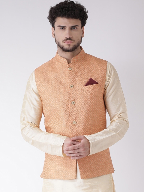 

TABARD Men Orange Woven Design Nehru Jacket