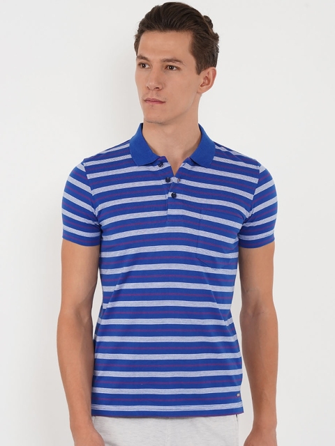 

Sweet Dreams Men Blue & Grey Striped Lounge Tshirt 8907668759221