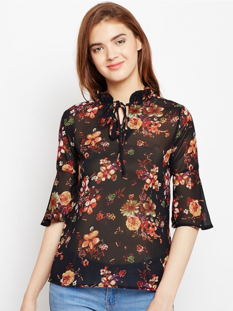 

AASK Women Black Floral Print Top