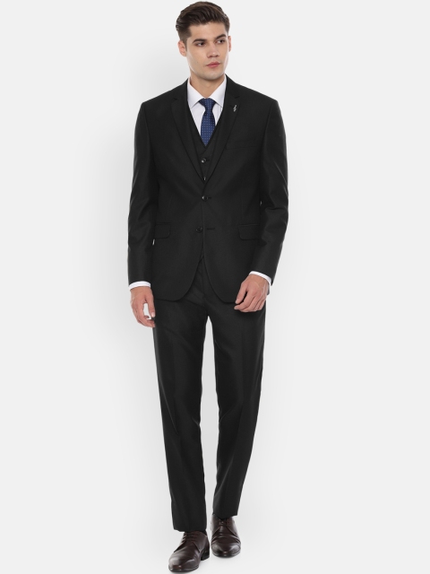 Van Heusen Men Black Self-Design Three-Piece Suit